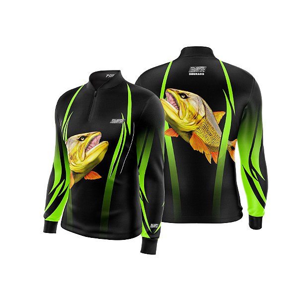 Camisa de Pesca Gola com Zíper 2019 Ref. 28 Estampa Peixe Dourado de Água Doce