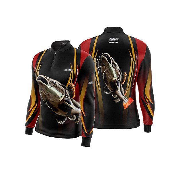 Camisa de Pesca Gola com Zíper 2019 Ref. 29 Estampa Peixe Piparara de Água Doce