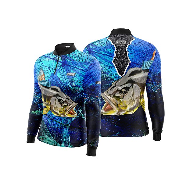 Camisa de Pesca Gola com Zíper 2019 Ref. 30 Estampa Peixe Tucunaré de Água Doce