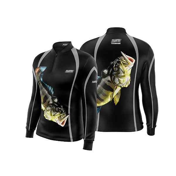 Camisa de Pesca Gola com Zíper 2019 Ref. 31 Estampa Peixe Tucunaré de Água Doce