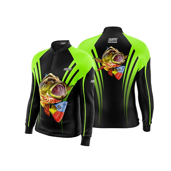 Camisa de Pesca Gola com Zíper 2019 Ref. 32 Estampa Peixe Tucunaré de Água Doce