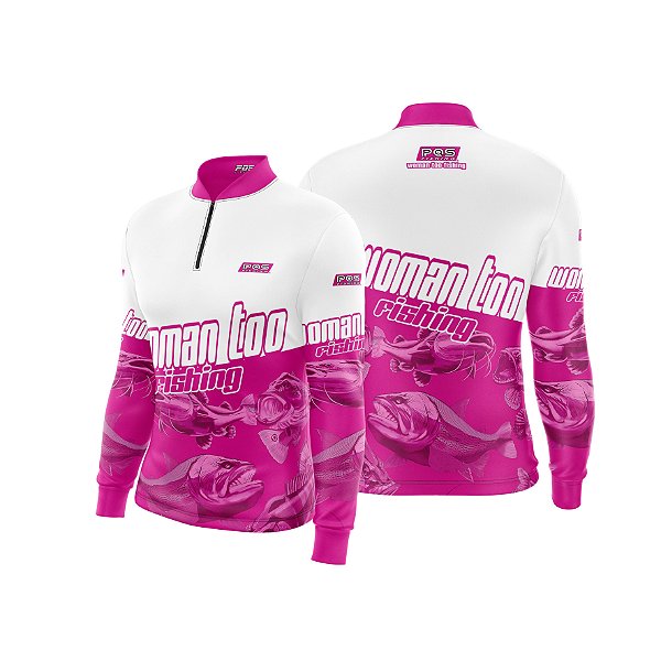 Camisa de Pesca Gola com Zíper 2019 Ref. 34 Estampa Feminina Woman too Fishing