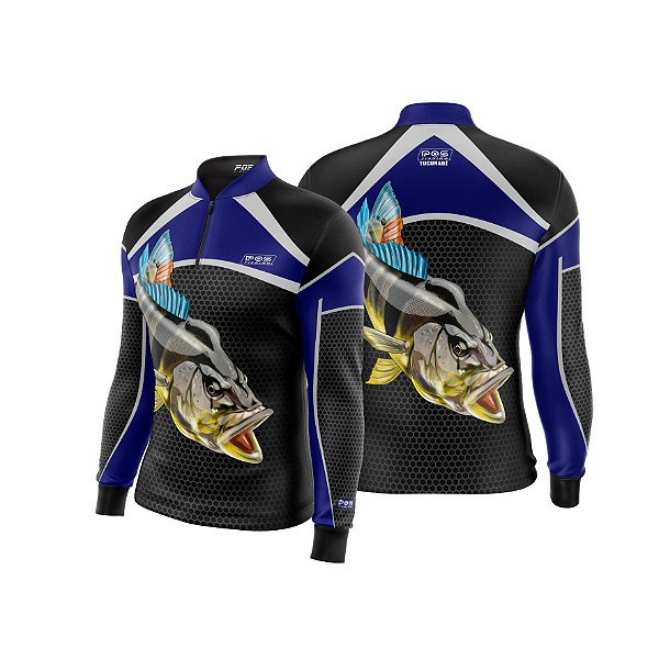 Camisa de Pesca Gola com Zíper 2019 Ref. 37 Estampa Peixe Tucunaré de Água Doce