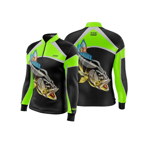 Camisa de Pesca Gola com Zíper 2019 Ref. 38 Estampa Peixe Tucunaré de Água Doce