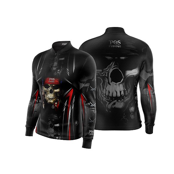 Camisa de Pesca Gola com Zíper 2019 Ref. 39 Estampa Caveira