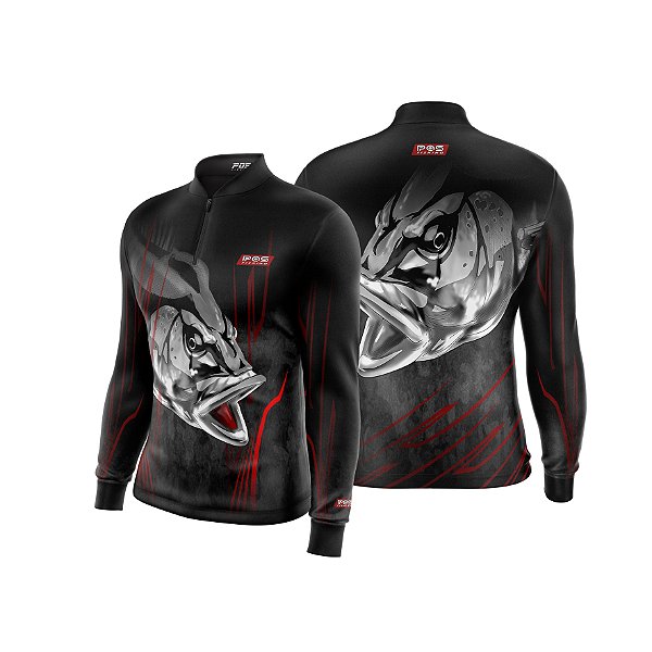 Camisa de Pesca Gola com Zíper 2019 Ref. 40 Estampa Peixe Tucunaré de Água Doce