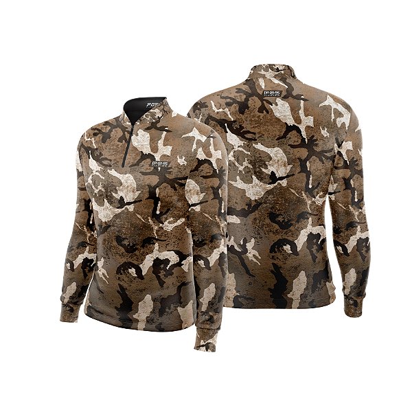Camisa de Pesca Gola com Zíper 2019 Ref. 42 Estampa Camuflado