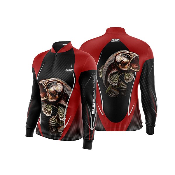 Camisa de Pesca Gola com Zíper 2019 Ref. 43 Estampa Peixe Traíra de Água Doce