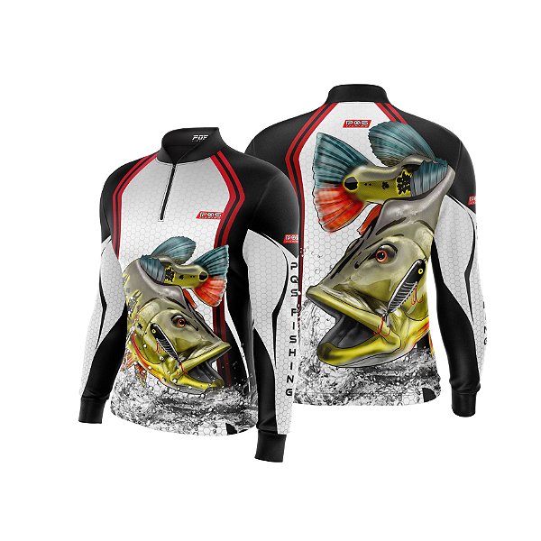 Camisa de Pesca Gola com Zíper 2019 Ref. 61 Estampa Peixe Tucunaré de Água Doce