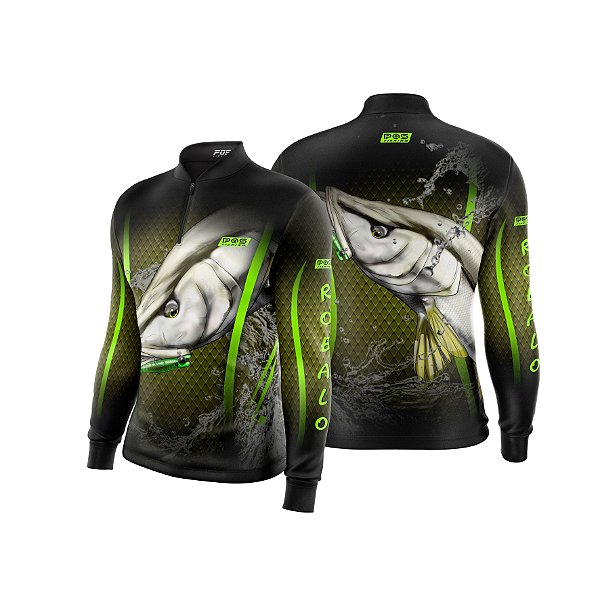 Camisa de Pesca Gola com Zíper 2019 Ref. 63 Estampa Peixe Robalo de Água Salgada