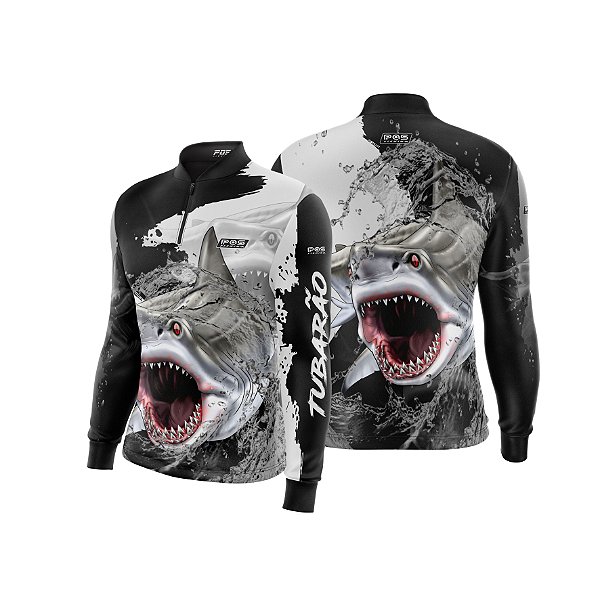 Camisa de Pesca Gola com Zíper 2019 Ref. 65  Peixe Tubarão água Salgada