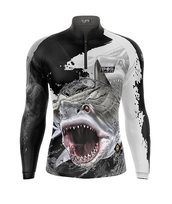 Camisa de Pesca Gola com Zíper 2019 Ref. 65  Peixe Tubarão água Salgada