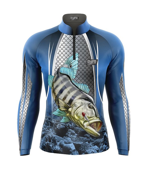 Camisa de Pesca Gola com Zíper 2020 Ref. 01 Estampa Peixe Tucunaré de Água Doce