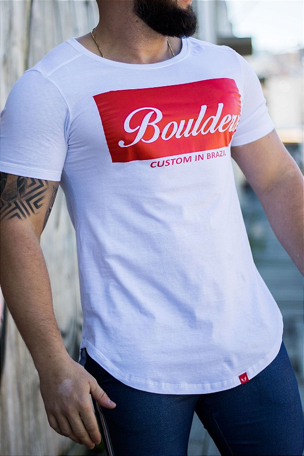 Camiseta Masculina Estampada Longline Branca - BOULDERS LTDA