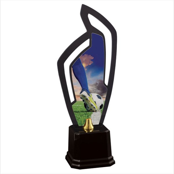 TROFÉU ACRÍLICO FUMÊ FUTEBOL DE CAMPO 35CM - 501711