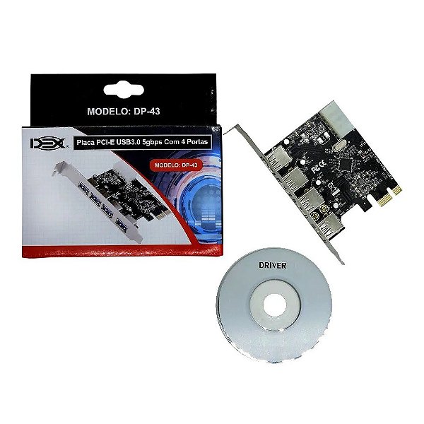 Placa Pci-e com 4 Portas Externas 5gbps Desktop Pc Usb 3.0 DEX DP-43