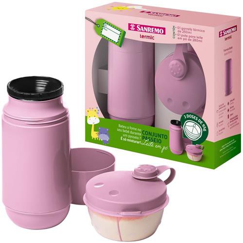 Conjunto Garrafa Térmica 250mL e Pote p/ Leite em Pó 280mL Sanremo RS