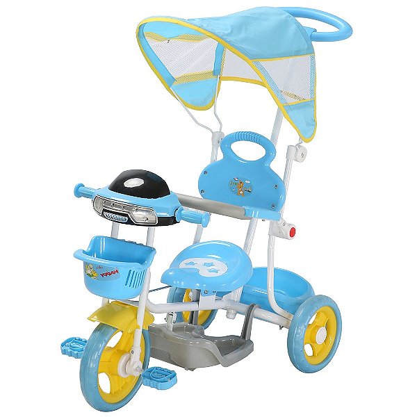 Triciclo Infantil com Empurrador Luz Som Capota Importway BW003 Azul