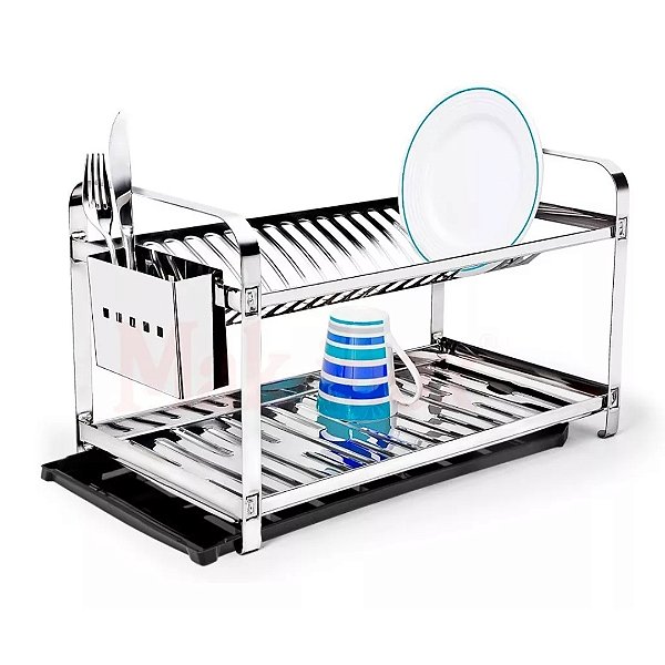 Escorredor de Louças 20 Pratos Porta Talher Inox Bandeja Mak-Inox 2220