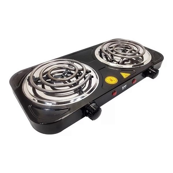 Fogareiro Eletrico 110v Camping 2 Bocas 2000w BAK BK-FCE708-110 Preto