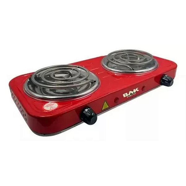 Fogareiro Eletrico 220v Cooktop 2 Bocas 2000w BAK BK-FCE708-220 Vermelho