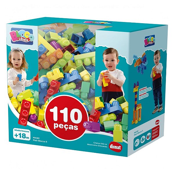 Mais Blocos 110 Peças de Montar Grandes Infantil Didático Dismat MK381