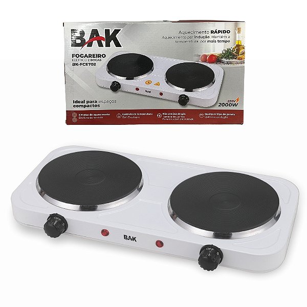 Fogareiro Elétrico 220v Indução 2000w 2 Bocas Bak BK-FCE702-220 Branco
