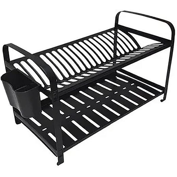 Escorredor de Louças 20 Pratos Inox Preto com Porta Talher SEC20EPT
