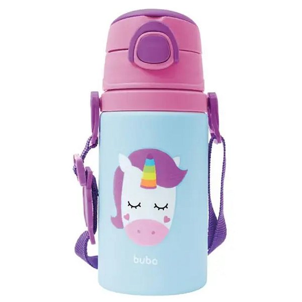 Copo Infantil de Aluminio Garrafa com Canudo Unicornio Buba 12117