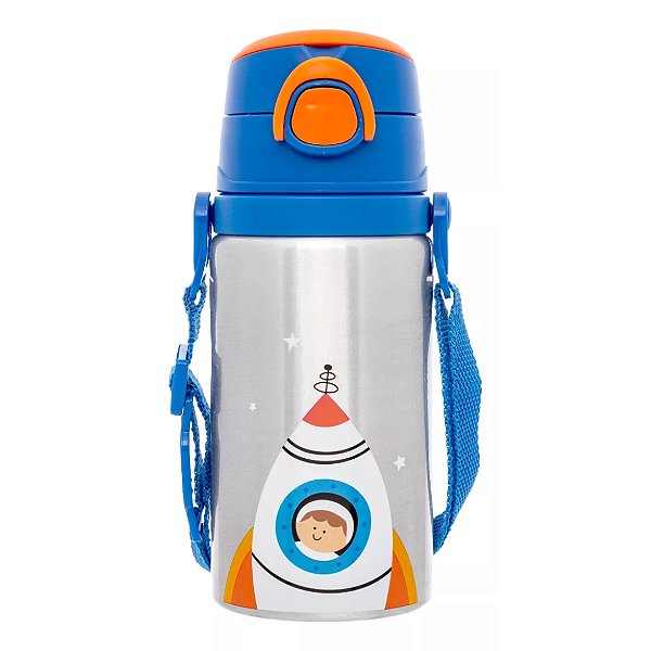 Copo Infantil Garrafinha Aluminio Garrafa Canudo Astronauta Buba 19619