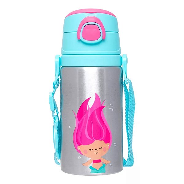 Copo Infantil Garrafinha de Aluminio Garrafa Canudo Sereia Buba 19616