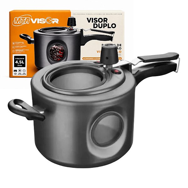 Panela De Pressão 4,5l Tampa Visor Duplo Vidro Antiaderente Grafite