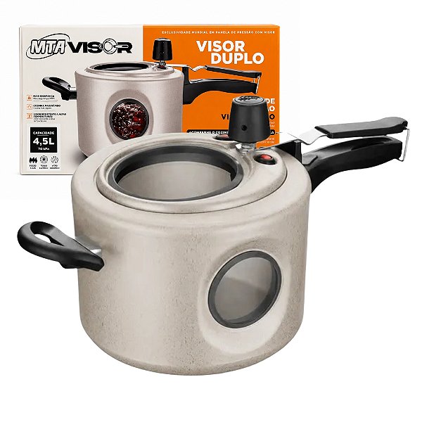Panela De Pressão 4,5l Tampa Visor Duplo Vidro Antiaderente Baunilha