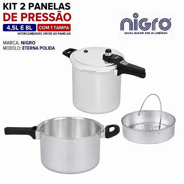 Conjunto de Panelas de Pressão Kit 4,5L e 8L Fechamento Externo Polida Eterna Nigro 97368