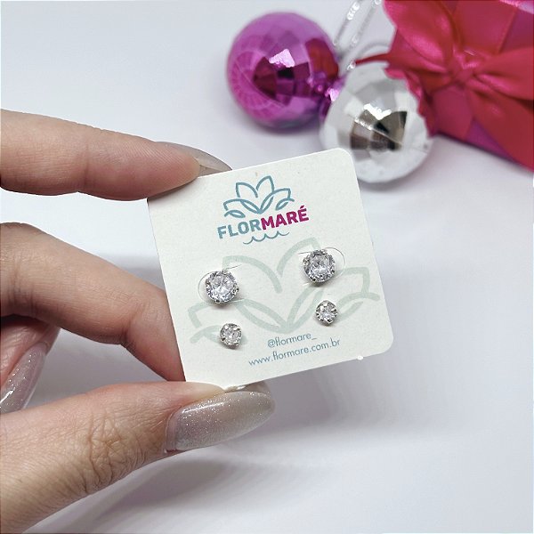 Duo de Prata Redondo Zircônia