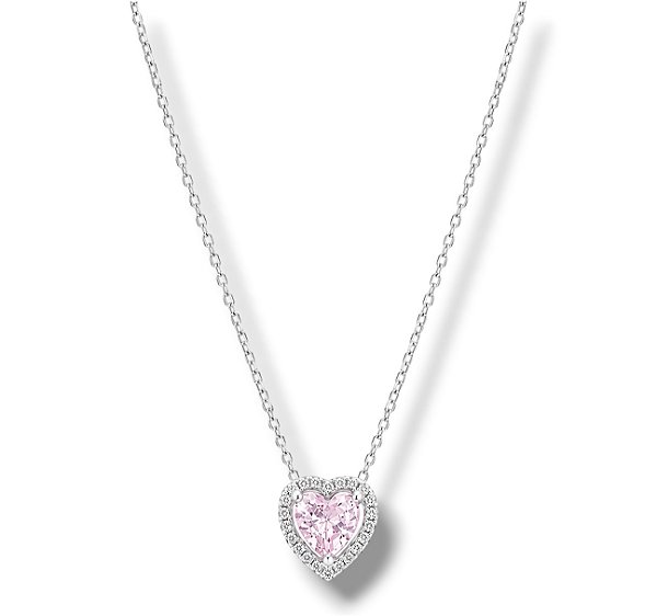 Colar de Prata Coração Rosa Bebê 6 mm Aro Cravejado