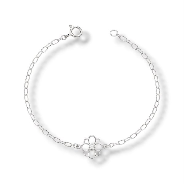 Pulseira de Prata Flor Vazada Cristal