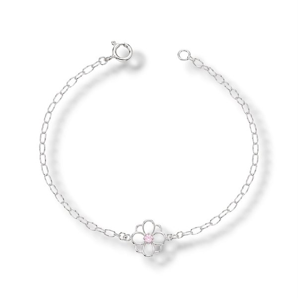 Pulseira de Prata Flor Vazada Rosa Bebê