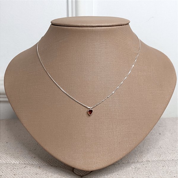 Colar de Prata Mini Coração Vermelho 40 cm