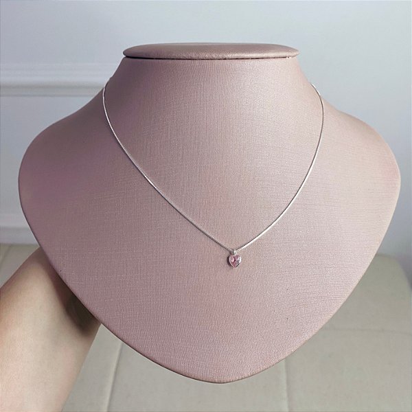 Colar de Prata Mini Coração Rosa Bebê 40 cm