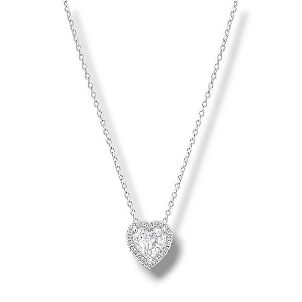 Colar de Prata Coração Cristal 6 mm Aro Cravejado