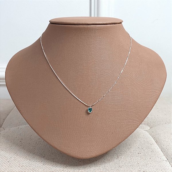Colar de Prata Mini Coração Turquesa 40 cm