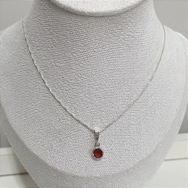 Colar de Prata Redondo Vermelho 45 cm v12