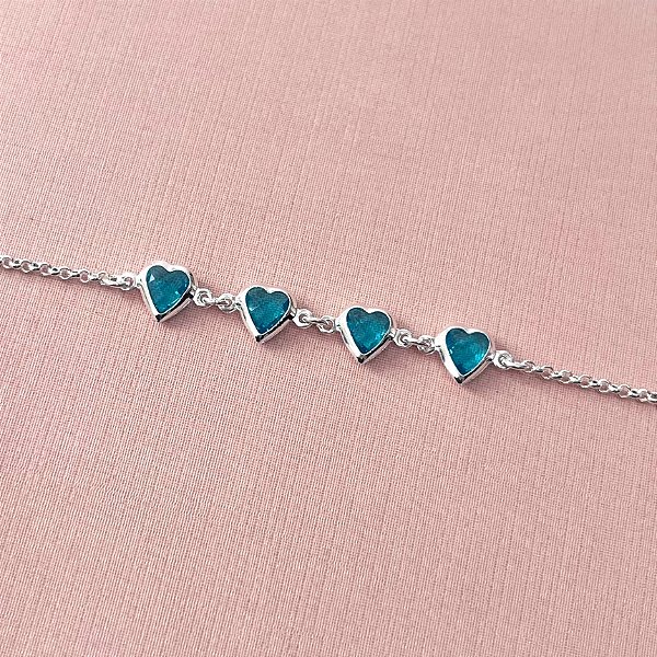 Pulseira de Prata Corações Azul