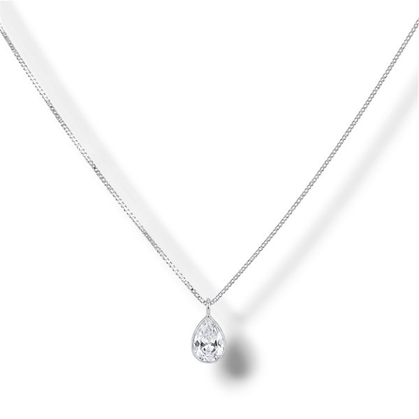 Colar de Prata Gota Zircônia 45 cm