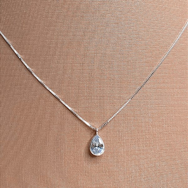 Colar de Prata Gota Zircônia 45 cm
