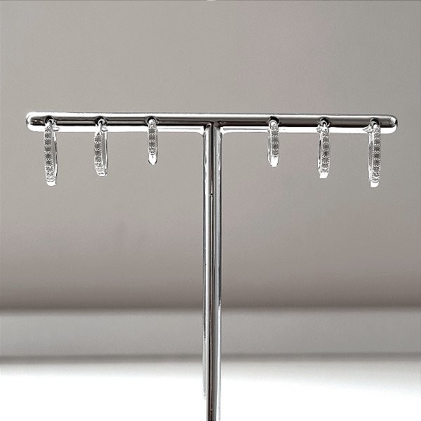 Trio de Argolas Articuladas de Prata Cravejadas