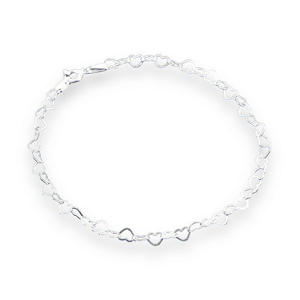 Pulseira de Prata Elo de Corações Fina