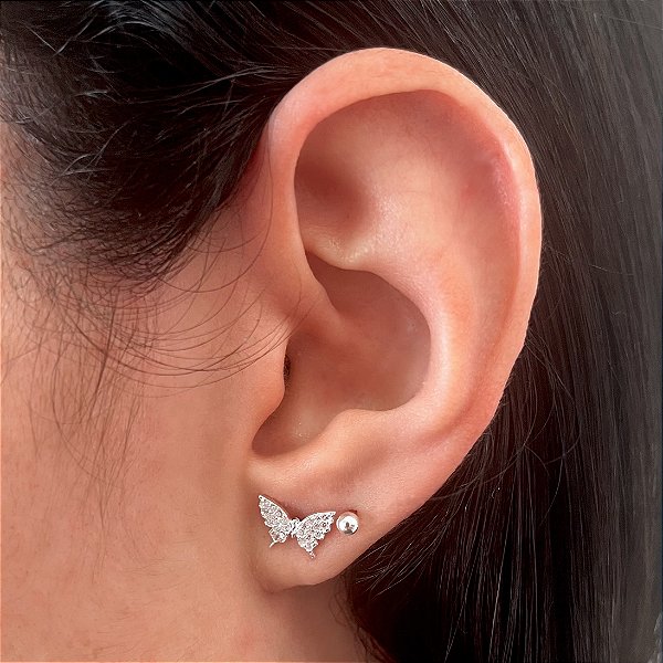 Brinco de Prata Borboleta Cravejada Cristal