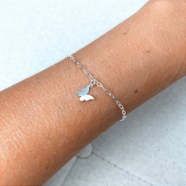 Pulseira de Prata Pingente Borboleta Origami